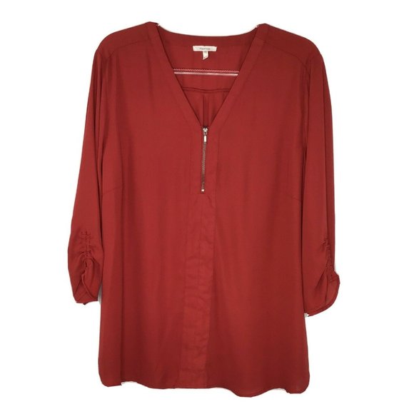 Maurices Tops - Maurices Zip Front Blouse 3/4 Sleeve XXL Red